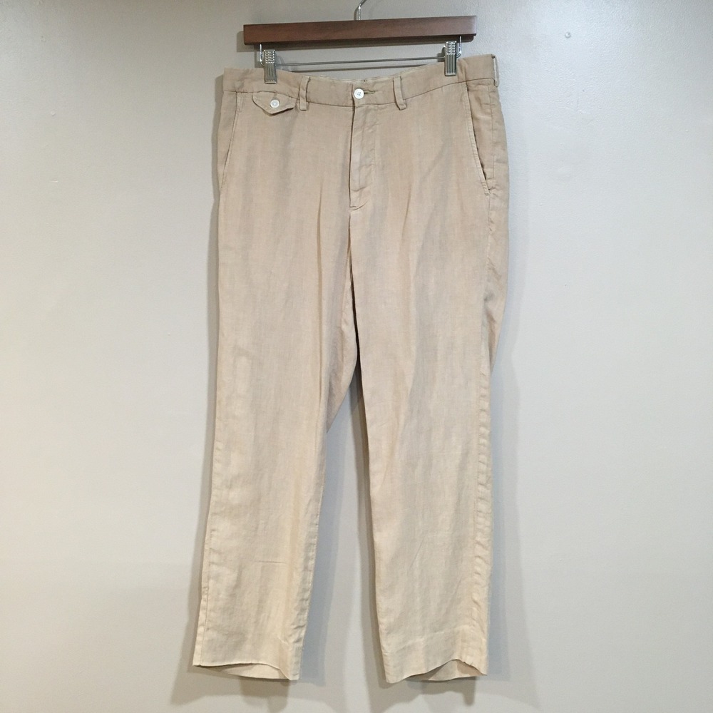 Polo Ralph Lauren Straight Fit 100% Linen Pants Mens 32x32 Tan Coastal Preppy